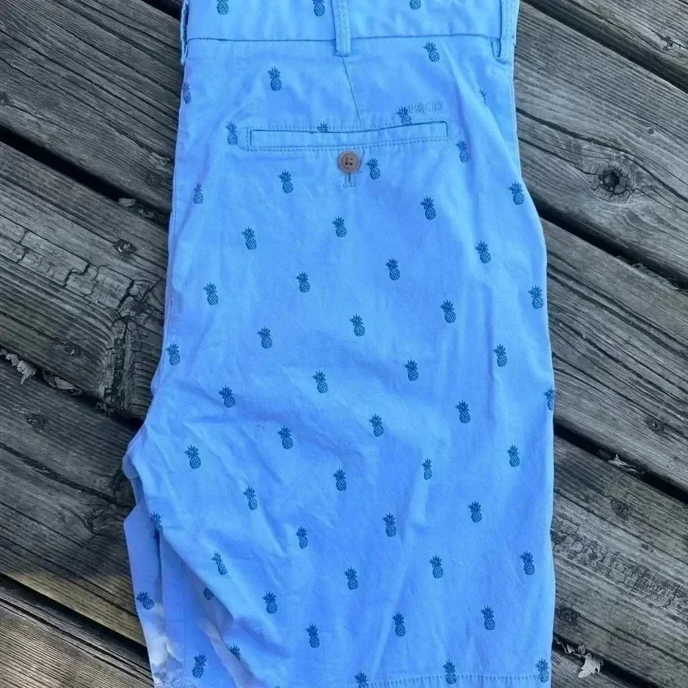 Men 34‎ Waist Light Blue Pineapple Printed Stretch Shorts With Pockets